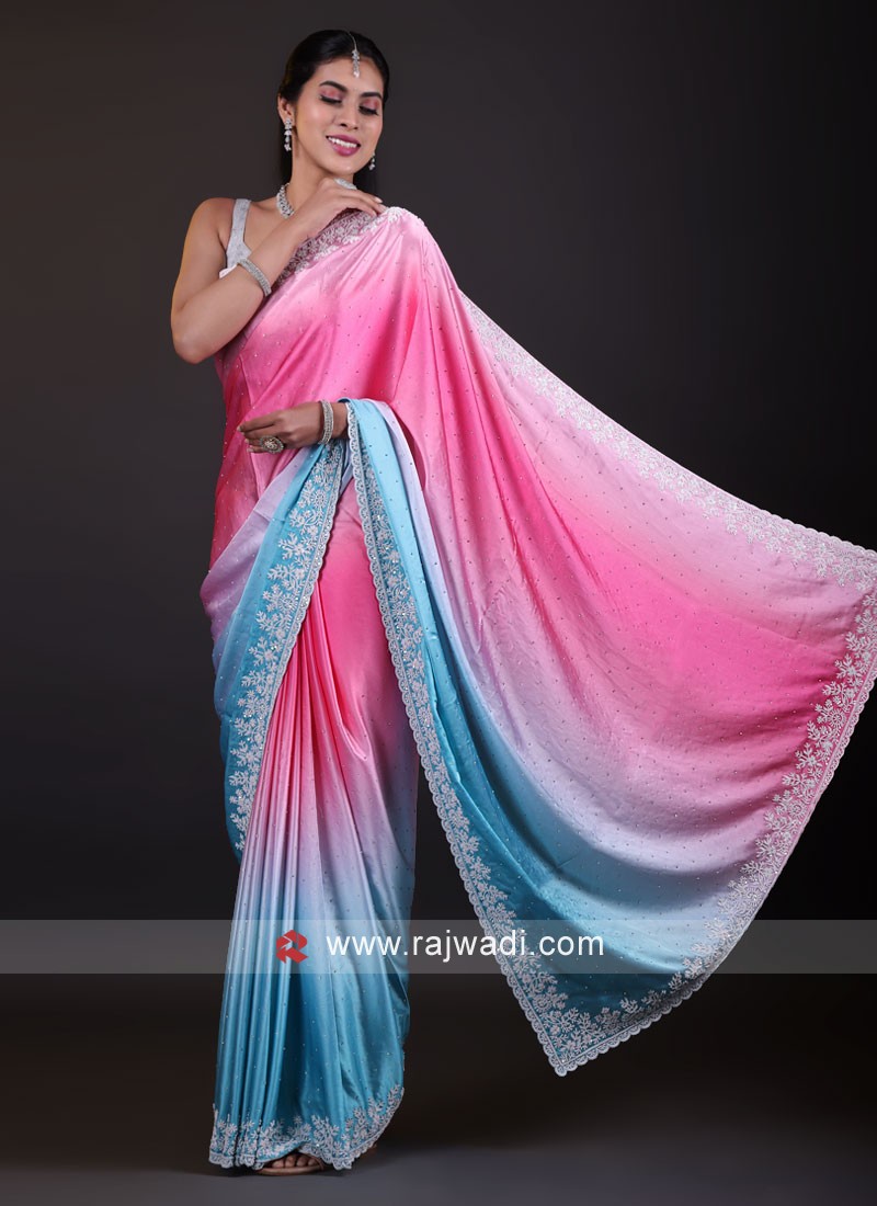 Designer Satin Silk Saree In Shaded Color