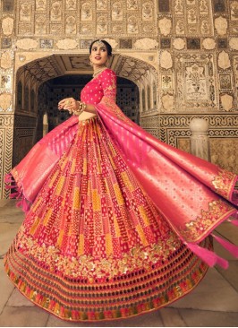 Pink Designer Wedding Lehenga In Art Silk