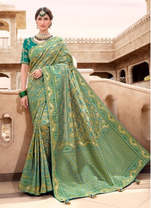 Sea Green Silk Weaving Contemporary Saree