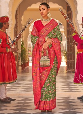Green and Red Silk Wedding Saree