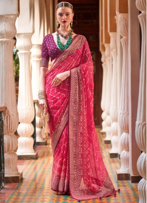 Trendy Deep Pink Saree In Georgette Fabric