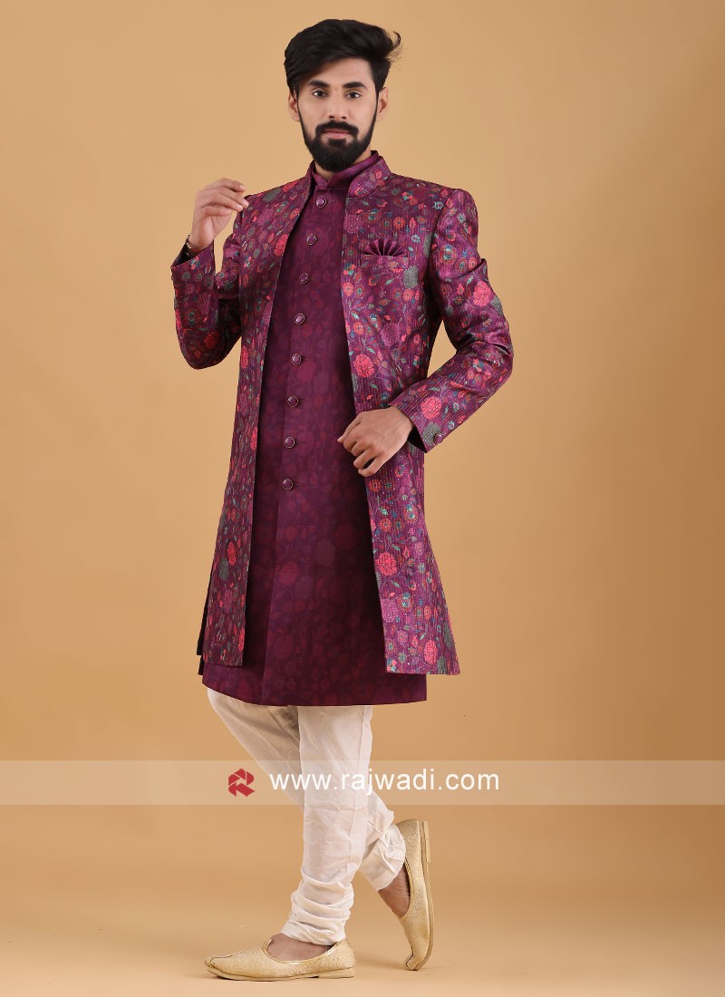 Ethnic Jacket Style Indowestern In Wine Color