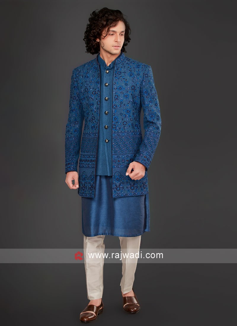 Ethnic Wear Jacket Style Indowestern In Blue Color