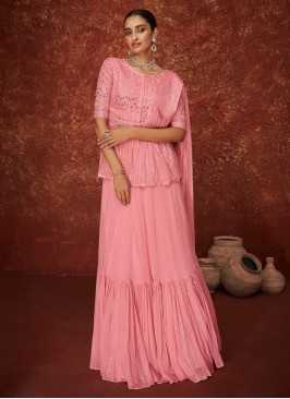 Designer Pink Georgette Sharara Set With Flared Bottom