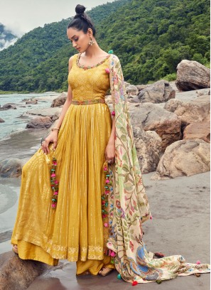 Fancy Palazzo Suit In Mustard Yellow Color