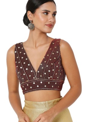 Feastive Wear Maroon Embroidered Readymade Blouse