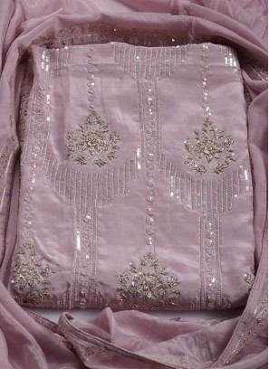 Festive Wear Baby Pink Dress Material In Crepe Fabric