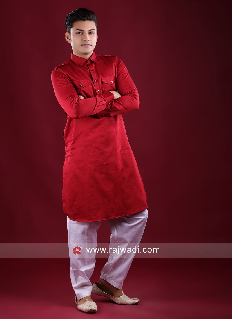 Festive Wear Cotton Silk Pathani Suit