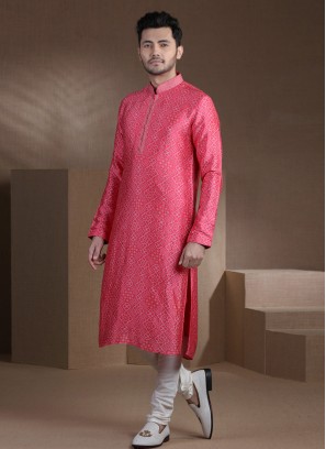 Festive Wear Printed Kurta Pajama In Pink Color