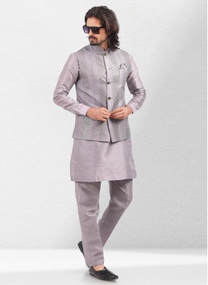 Festive Wear Light Purple Nehru Jacket Set