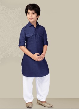 Festive Wear Pathani Suit In Navy Blue Color