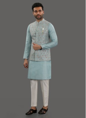 Festive Wear Thread Work Mens Nehru Jacket Set