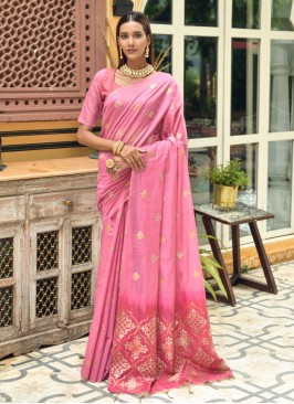 Flattering Pink Woven Festive Saree