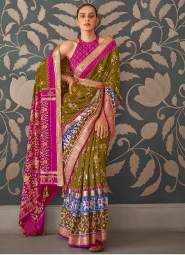 Floral Green Patola Silk  Designer Saree