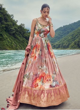 Designer Peach Floral Printed Anarkali Suit