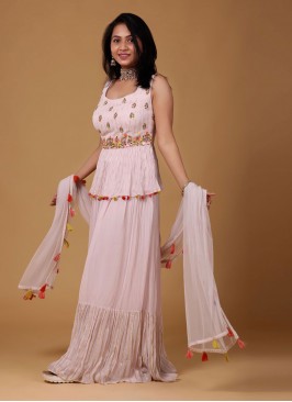 Georgette Sharara Suit In Light Pink
