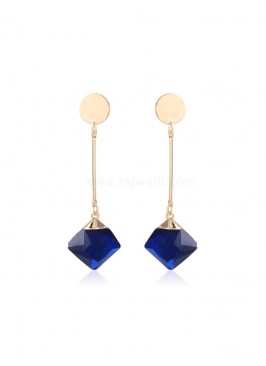 Golden with Blue Crystal Drop Earrings