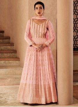 Graceful Pink Zari Embellished Anarkali Salwar Kameez