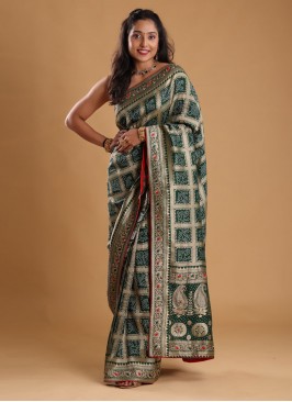 Green Saree In Banarasi Silk