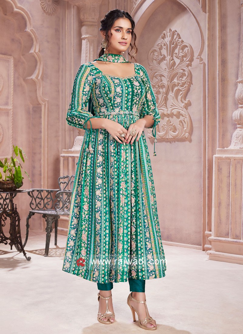 Green Shaded Fancy Anarkali Salwar Kameez