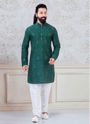 Green Wedding Wear Kurta Pajama For Men