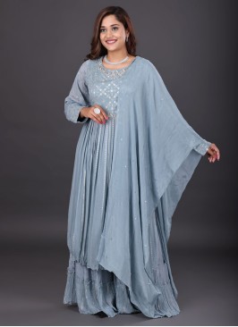Grey Color Sharara Suit In Georgette Fabric