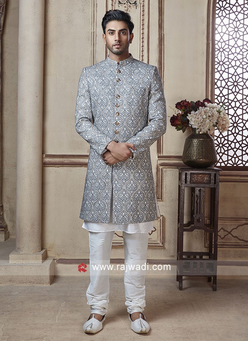 Grey Color Sherwani for Wedding