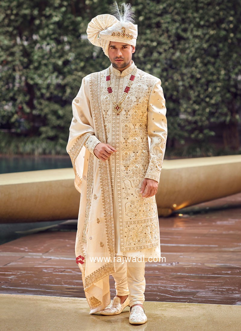 Groom Wear Sherwani In Cream Color