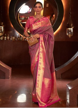 Deep Pink Classic Handloom Silk Weaving Saree