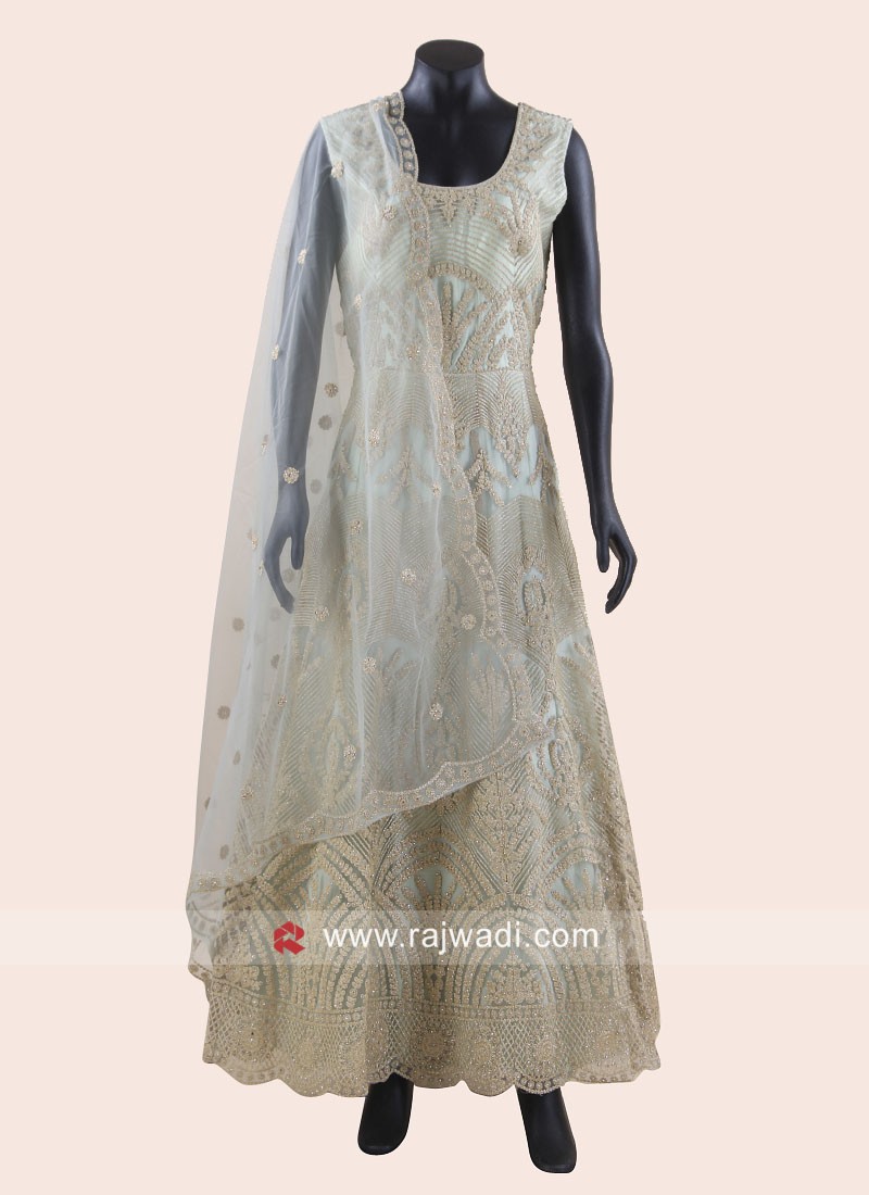 Heavy Embroidered Anarkali Suit in Sea Green