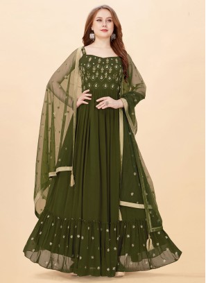 Impeccable Embroidered Faux Georgette Layered Gown