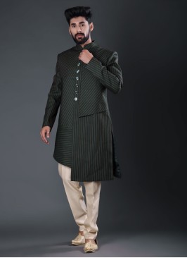 Imported Silk Indowestern In Green Color
