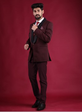 Imported Wedding Wear Suit In Maroon Color