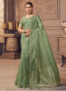 Swarovski Studded Green Wedding Contemporary Saree with