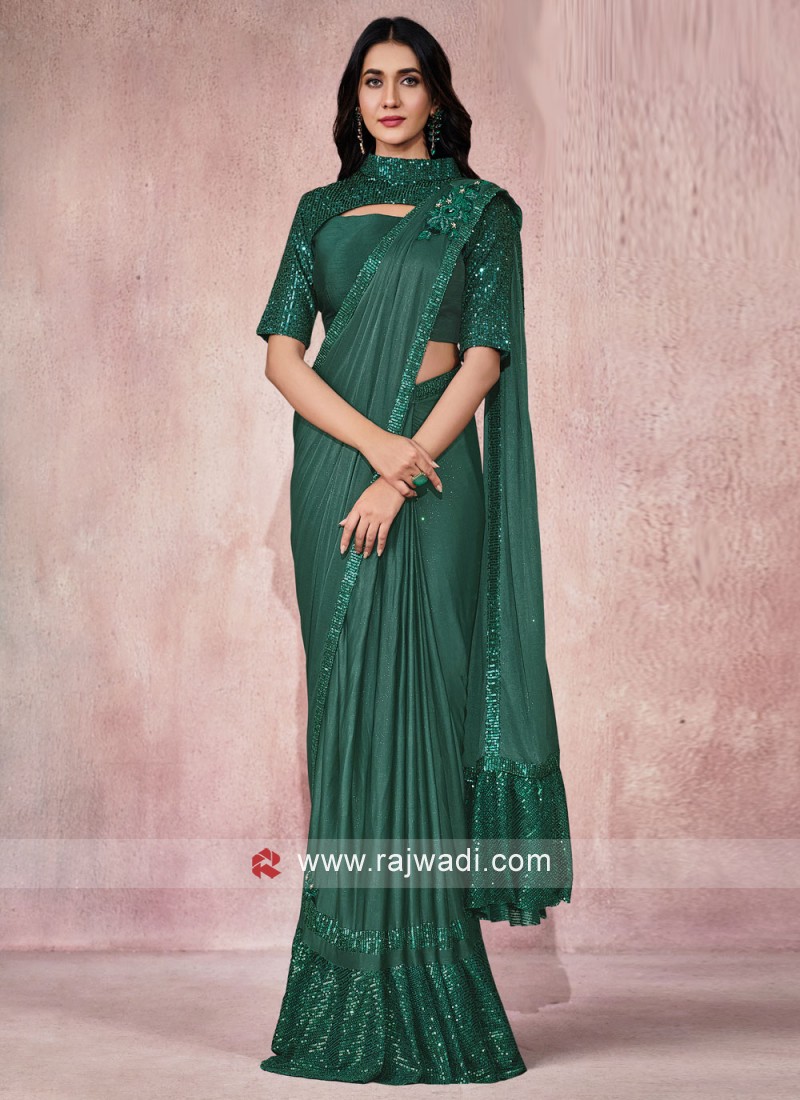 Irresistible Lycra Sequins Green Classic Saree