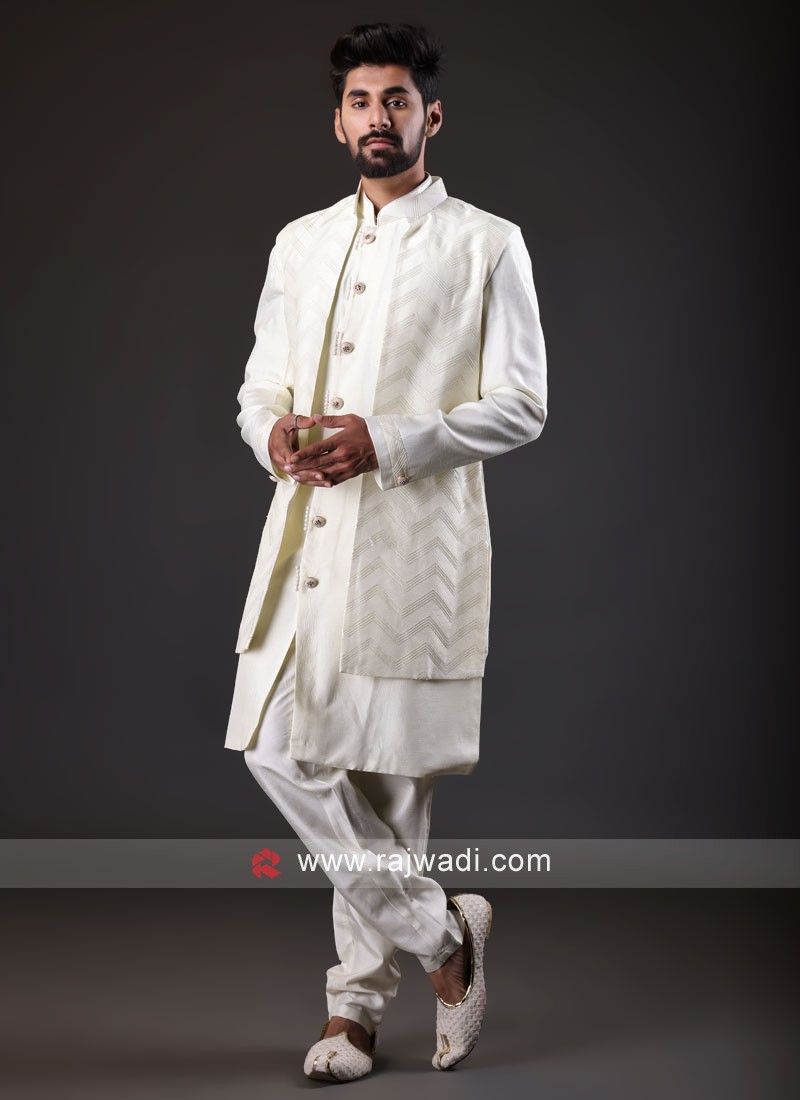 Jacket Style Indowestern In Cream Color