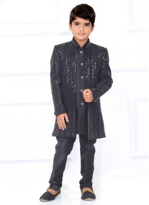 Jacket Style Indowestern In Dark Grey Color