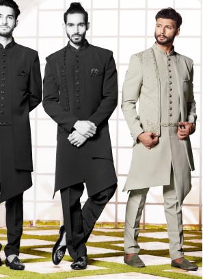 Stylish Grey Jacket Style Indowestern Set