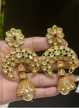 Kundan Studded Chandbali Earrings For Women