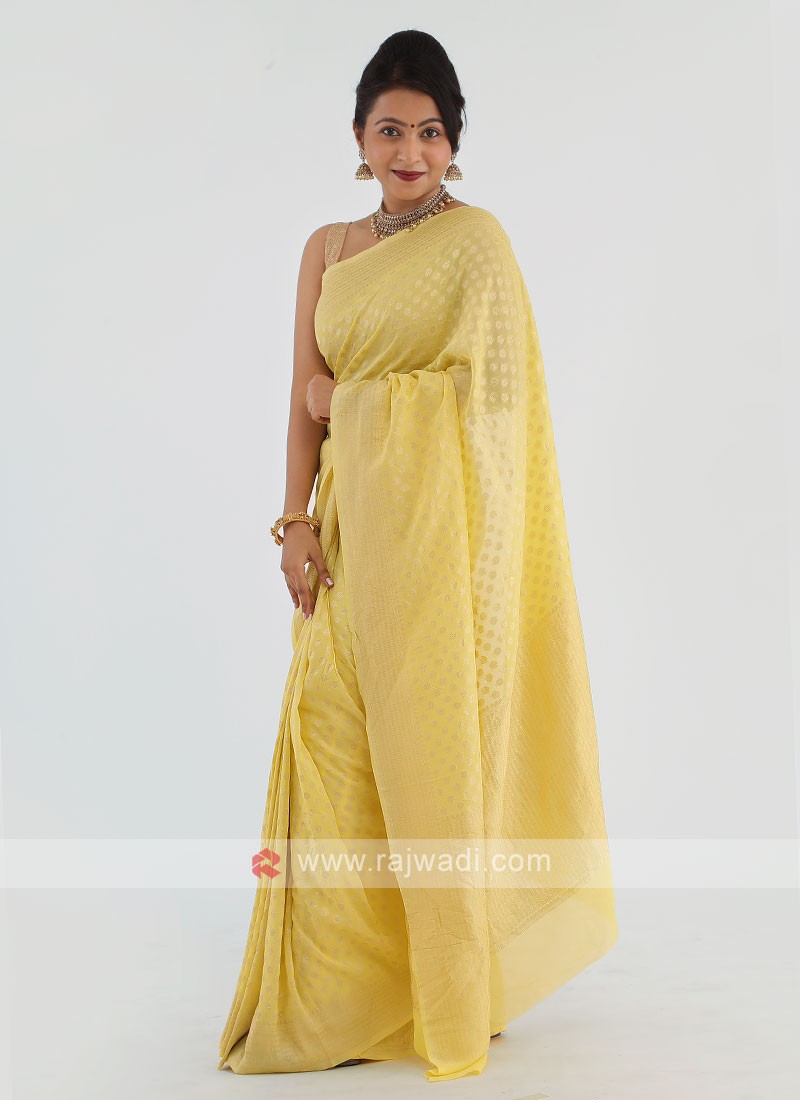 Yellow Chiffon Bridesmaid Saree With Blouse BP0335