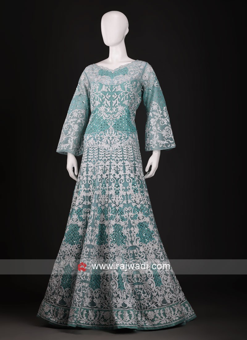 Light Blue Color Net Fabric Gown