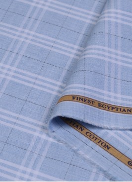 Light Blue Formal Checks Cotton Fabric For Shirt