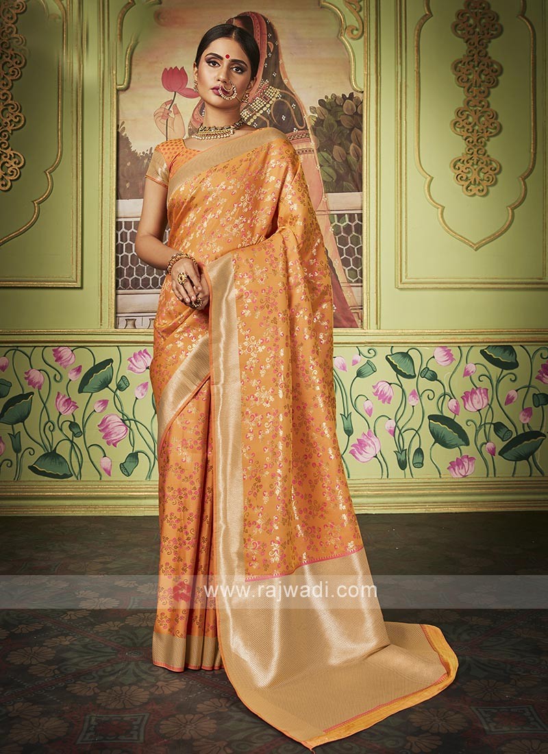 Light Orange Banarasi Silk Saree