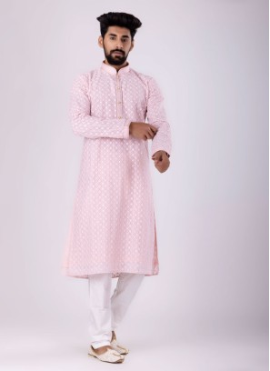 Light Pink Color Thread Work Kurta Pajama