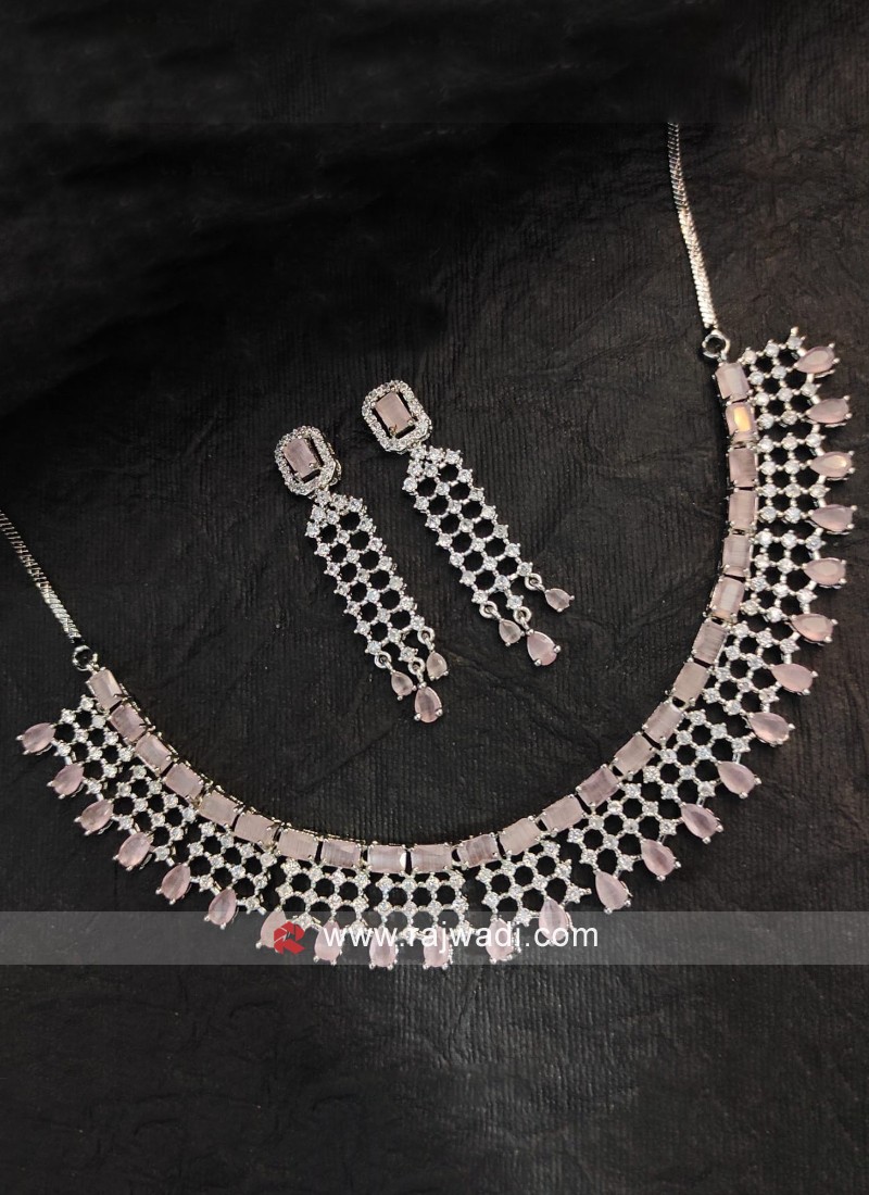 Light Pink Diamond Necklace Set For Women