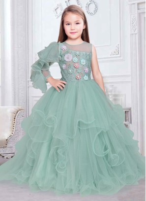 Light Sea Green Designer Gown For Girls
