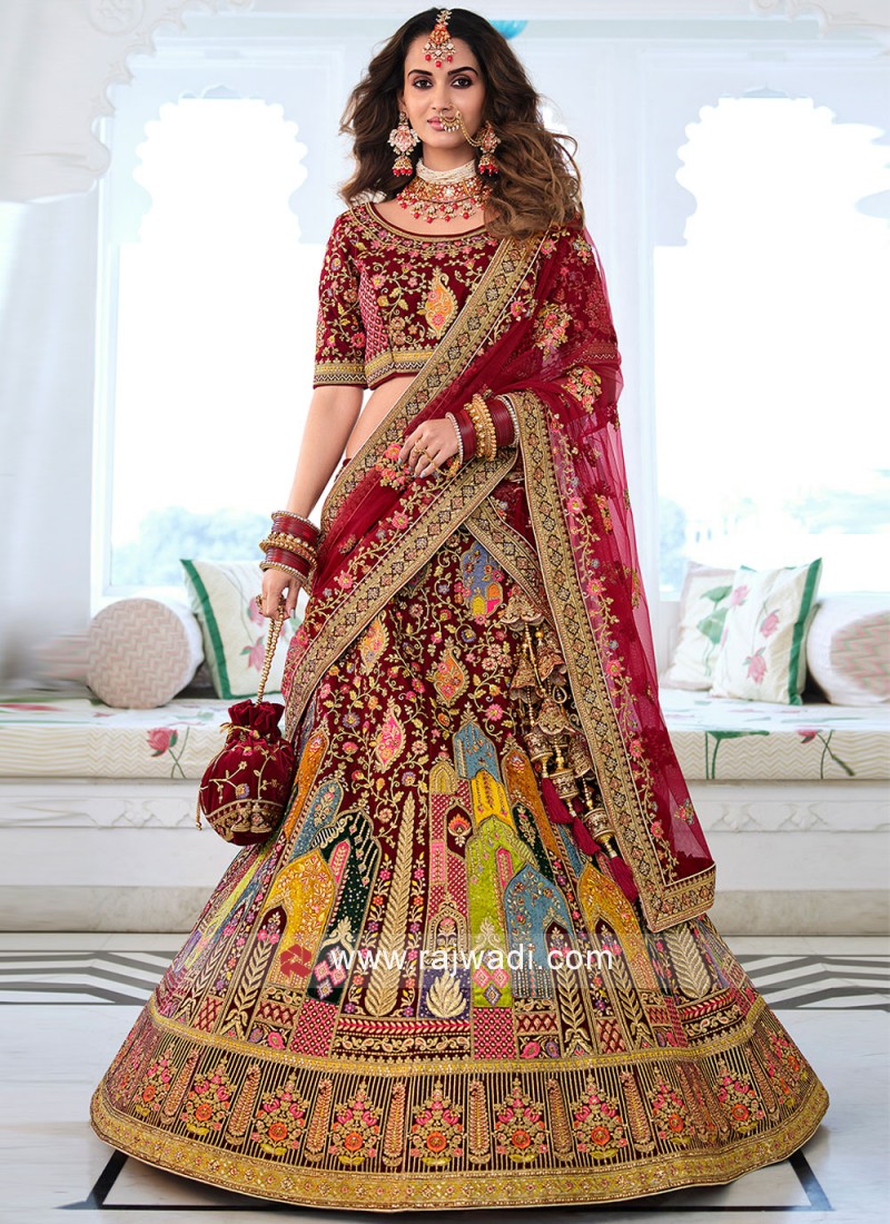 Maroon Velvet Wedding Designer Lehenga Choli