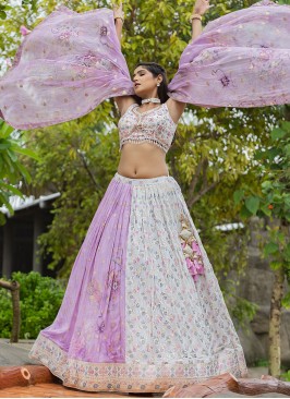 Mesmerizing Off White & Lilac Designer Chiffon Lehenga Choli