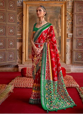 Mirror Patola Silk  Classic Saree in Red