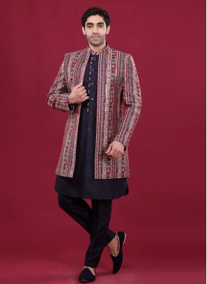 Multi Color Embroidery Work Indowestern For Men